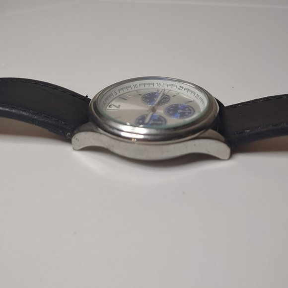 Silver Tone And Blue Watch With Leather Band - Picture 7 of 14